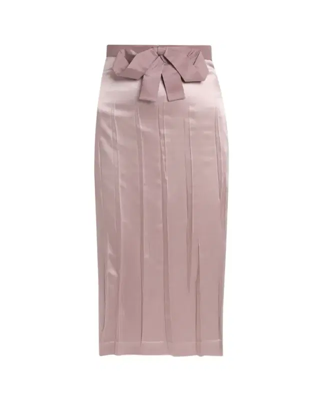 Bow Pleated Satin Midi Skirt