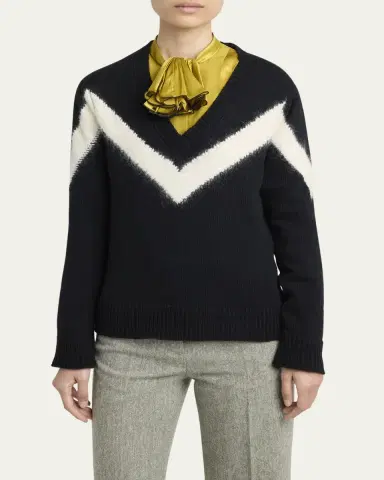 Valentino Garavani Zigzag V-Neck Wool Sweater | Thumbnail 4