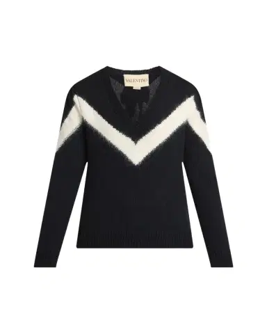 Valentino Garavani Zigzag V-Neck Wool Sweater | Thumbnail 1