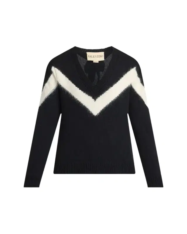 Zigzag V-Neck Wool Sweater