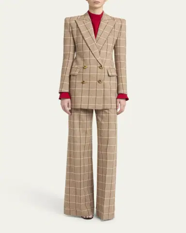 Valentino Garavani Check Wool Double-Breasted Blazer Jacket | Thumbnail 2 Valentino Garavani Check Wool Double-Breasted Blazer Jacket | Thumbnail 2