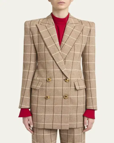 Valentino Garavani Check Wool Double-Breasted Blazer Jacket | Thumbnail 4 Valentino Garavani Check Wool Double-Breasted Blazer Jacket | Thumbnail 4