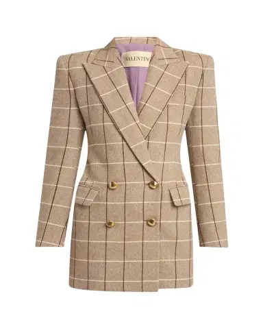 Valentino Garavani Check Wool Double-Breasted Blazer Jacket | Thumbnail 1 Valentino Garavani Check Wool Double-Breasted Blazer Jacket | Thumbnail 1