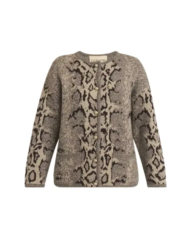 Valentino Garavani Snakeskin-Knit Cashmere Cardigan