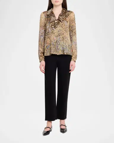 Etro Leopard Paisley-Print Silk Ruffle Blouse | Thumbnail 2 Etro Leopard Paisley-Print Silk Ruffle Blouse | Thumbnail 2
