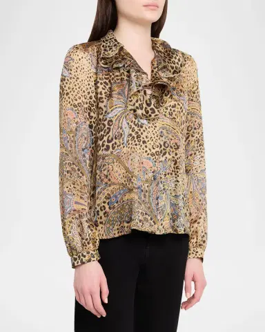 Etro Leopard Paisley-Print Silk Ruffle Blouse | Thumbnail 4 Etro Leopard Paisley-Print Silk Ruffle Blouse | Thumbnail 4