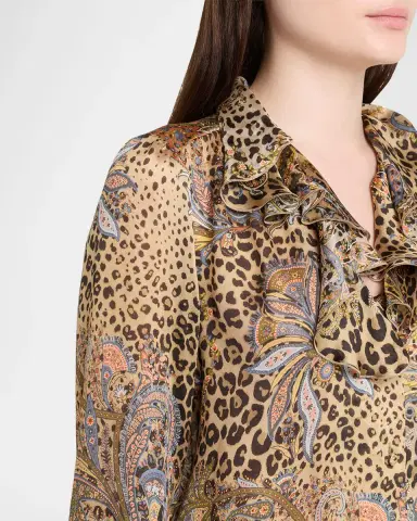 Etro Leopard Paisley-Print Silk Ruffle Blouse | Thumbnail 5 Etro Leopard Paisley-Print Silk Ruffle Blouse | Thumbnail 5