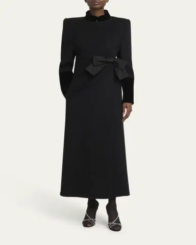 Valentino Garavani Velvet Bow Double-Breasted Wool-Cashmere Long Coat | Thumbnail 2 Valentino Garavani Velvet Bow Double-Breasted Wool-Cashmere Long Coat | Thumbnail 2