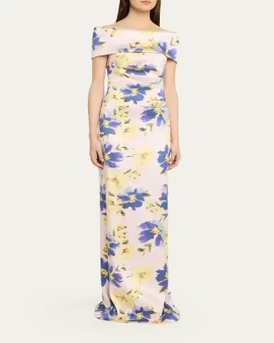 Rickie Freeman for Teri Jon Floral-Print Mikado Column Gown | Thumbnail 4 Rickie Freeman for Teri Jon Floral-Print Mikado Column Gown | Thumbnail 4