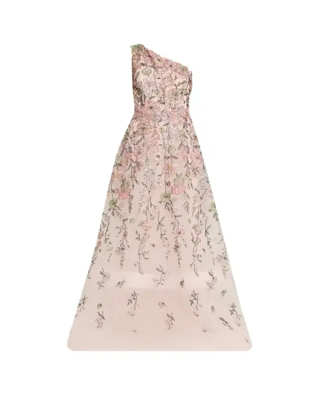 One-Shoulder Embroidered Tulle Gown