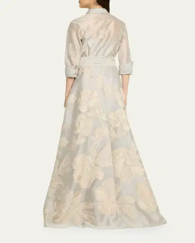 Rickie Freeman for Teri Jon Metallic Floral Jacquard Shirt Gown | Thumbnail 3 Rickie Freeman for Teri Jon Metallic Floral Jacquard Shirt Gown | Thumbnail 3