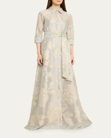 Rickie Freeman for Teri Jon Metallic Floral Jacquard Shirt Gown | Thumbnail 4 Rickie Freeman for Teri Jon Metallic Floral Jacquard Shirt Gown | Thumbnail 4
