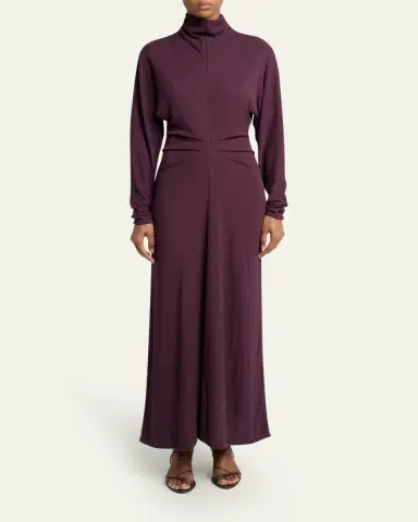 Proenza Schouler White Label Soren Pleated Rib-Crepe Mock-Neck Dress | Thumbnail 2 Proenza Schouler White Label Soren Pleated Rib-Crepe Mock-Neck Dress | Thumbnail 2