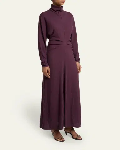 Proenza Schouler White Label Soren Pleated Rib-Crepe Mock-Neck Dress | Thumbnail 4 Proenza Schouler White Label Soren Pleated Rib-Crepe Mock-Neck Dress | Thumbnail 4