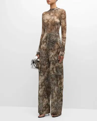Lapointe Snakeskin-Print Mesh Mock-Neck Long-Sleeve Bodysuit | Thumbnail 2 Lapointe Snakeskin-Print Mesh Mock-Neck Long-Sleeve Bodysuit | Thumbnail 2