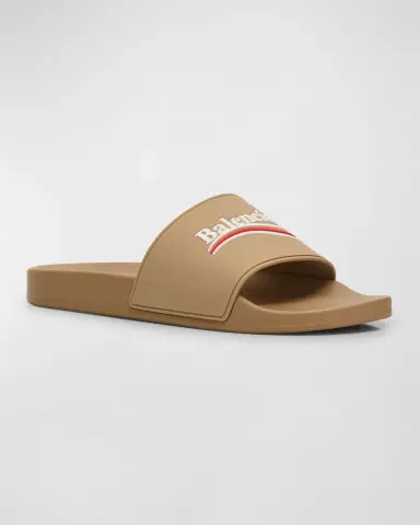 Balenciaga Men 's Rubber Logo Pool Slides | Thumbnail 2