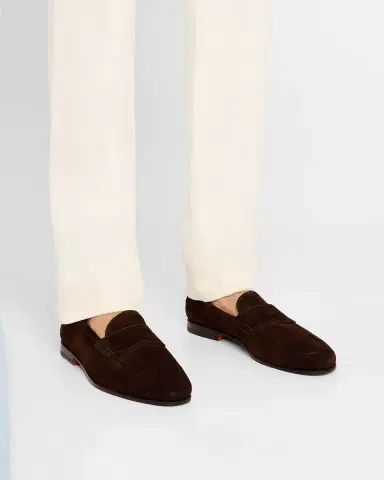 Santoni Men's Carlos Suede Penny Loafers | Thumbnail 2