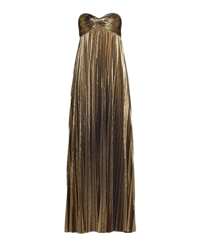 Retrofete Zoa Strapless Lamé Twisted-Bodice Gown