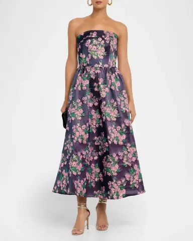 Shoshanna Dana Strapless Floral Jacquard Midi Dress | Thumbnail 2