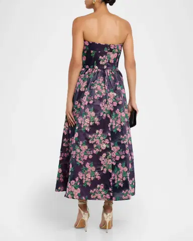 Shoshanna Dana Strapless Floral Jacquard Midi Dress | Thumbnail 3