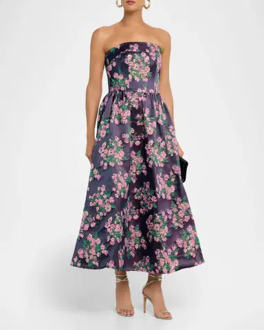 Shoshanna Dana Strapless Floral Jacquard Midi Dress | Thumbnail 4