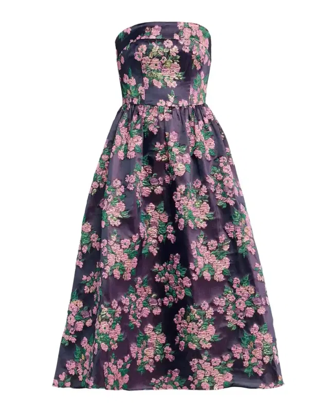 Shoshanna Dana Strapless Floral Jacquard Midi Dress