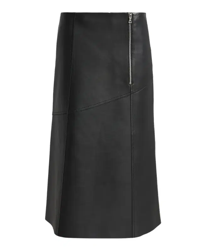 Paneled Leather Midi Skirt