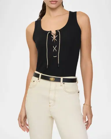 Burberry Cleo Lace-Up Ribbed Cotton Tank Top | Thumbnail 5