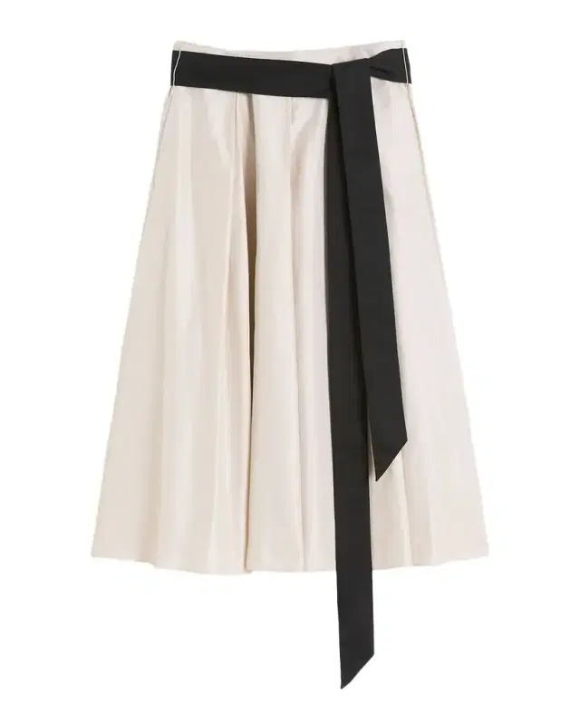 Baschi Waist-Sash Pleated Taffeta Midi Skirt