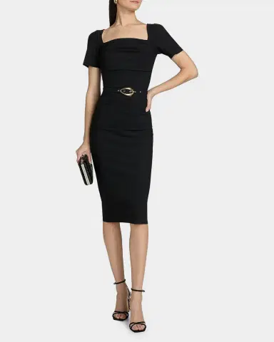 Chiara Boni La Petite Robe Bahir Belted Square-Neck Midi Sheath Dress | Thumbnail 2