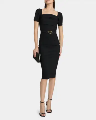 Chiara Boni La Petite Robe Bahir Belted Square-Neck Midi Sheath Dress | Thumbnail 4