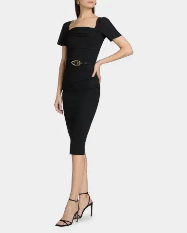 Chiara Boni La Petite Robe Bahir Belted Square-Neck Midi Sheath Dress | Thumbnail 5