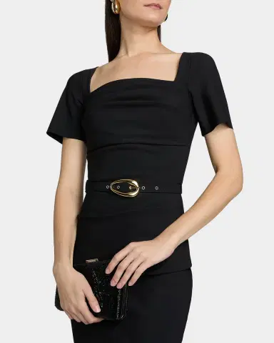 Chiara Boni La Petite Robe Bahir Belted Square-Neck Midi Sheath Dress | Thumbnail 6