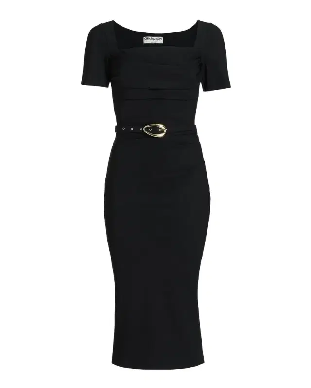 Chiara Boni La Petite Robe Bahir Belted Square-Neck Midi Sheath Dress