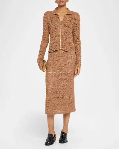 FABIANA FILIPPI Straight Open-Stitch Sequin Knit Midi Skirt | Thumbnail 2