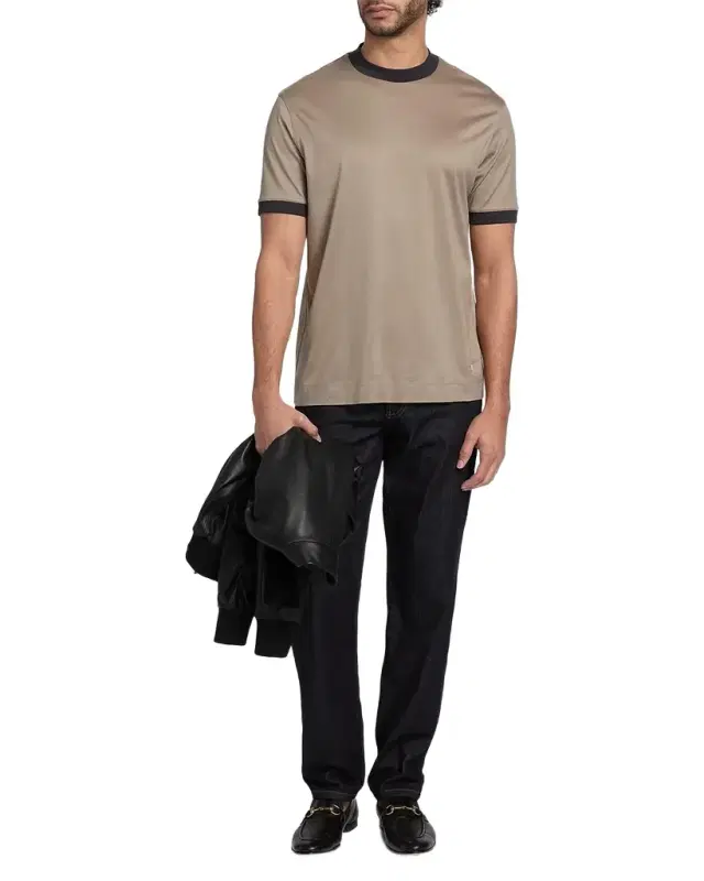 Men 's Lyocell and Cotton Contrast-Trim Crewneck T-Shirt
