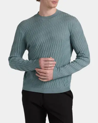 Emporio Armani Men's Wool Tonal Jacquard Crewneck Sweater | Thumbnail 4