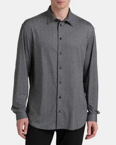 Emporio Armani Men's Polyester and Cotton Micro-Geometric Sport Shirt | Thumbnail 4 Emporio Armani Men's Polyester and Cotton Micro-Geometric Sport Shirt | Thumbnail 4