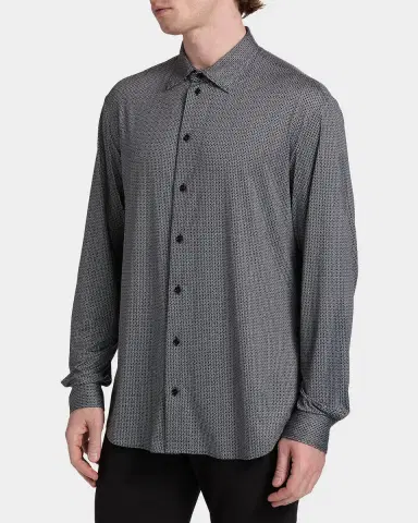 Emporio Armani Men's Polyester and Cotton Micro-Geometric Sport Shirt | Thumbnail 5 Emporio Armani Men's Polyester and Cotton Micro-Geometric Sport Shirt | Thumbnail 5