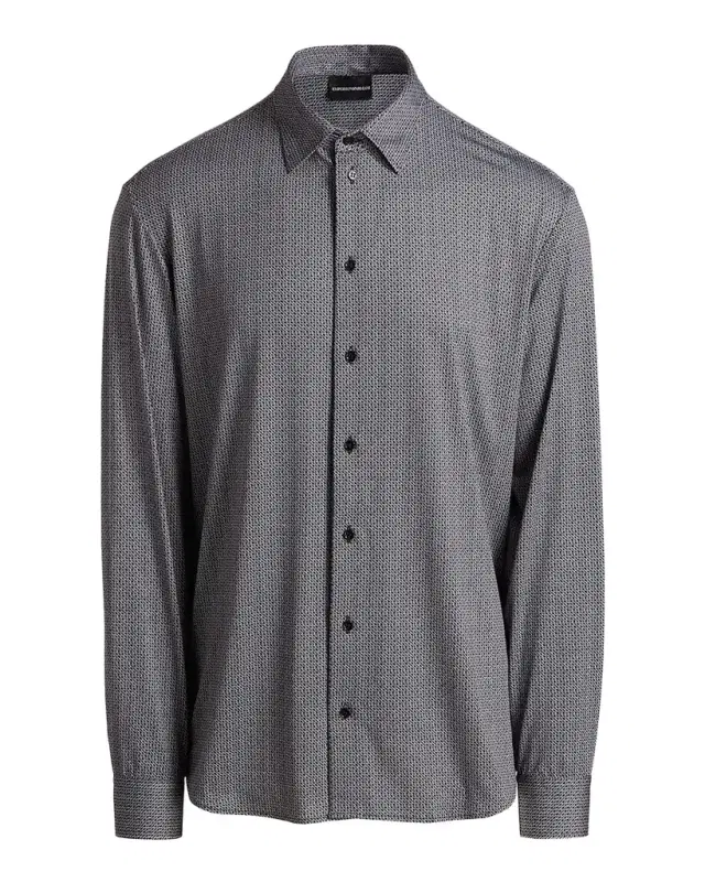 Men's Polyester and Cotton Micro-Geometric Sport Shirt