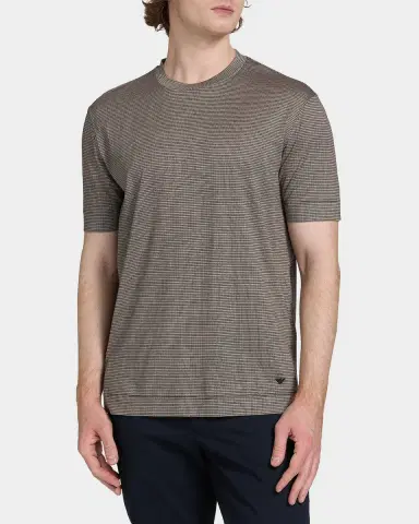 Emporio Armani Men's Lyocell and Cotton Micro-Pattern Crewneck T-Shirt | Thumbnail 4 Emporio Armani Men's Lyocell and Cotton Micro-Pattern Crewneck T-Shirt | Thumbnail 4