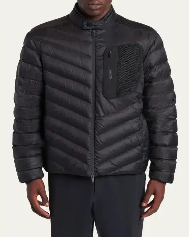 Moncler Men's Mackinac Diagonal-Quilted Down Biker Jacket | Thumbnail 3