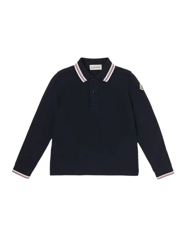 Moncler Boy 's Tricolor-Trimmed Long-Sleeve Polo Shirt, Size 8-10