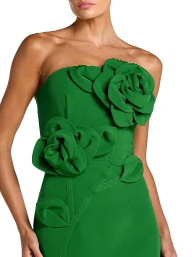 Mac Duggal Women's 3D Rose-Appliquéd Crepe Strapless Gown - Spring Green Petite 8 | Thumbnail 3