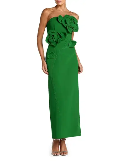 Mac Duggal Women's 3D Rose-Appliquéd Crepe Strapless Gown - Spring Green Petite 8 | Thumbnail 1