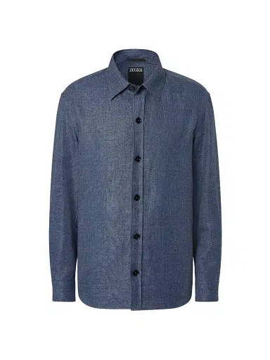 ZEGNA Men's Cashmere Linen and Silk Overshirt - Dark Indigo Blue | Thumbnail 1 ZEGNA Men's Cashmere Linen and Silk Overshirt - Dark Indigo Blue | Thumbnail 1