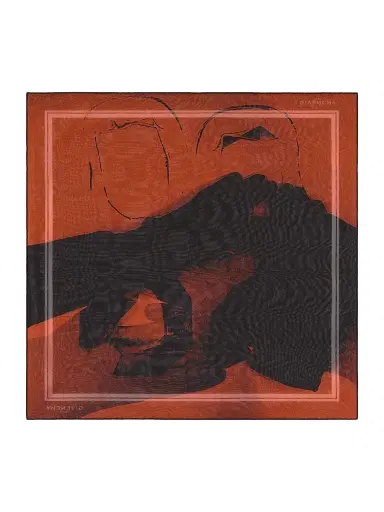 Givenchy Men's Double Layered Square Scarf in Silk Georgette with Surreslist Print - Red | Thumbnail 2