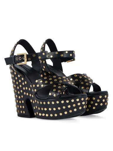Givenchy Women's Clog Platform Sandals in Leather with Studs - Black | Thumbnail 2