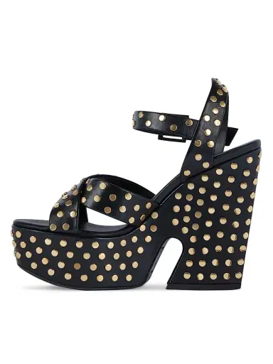 Givenchy Women's Clog Platform Sandals in Leather with Studs - Black | Thumbnail 3