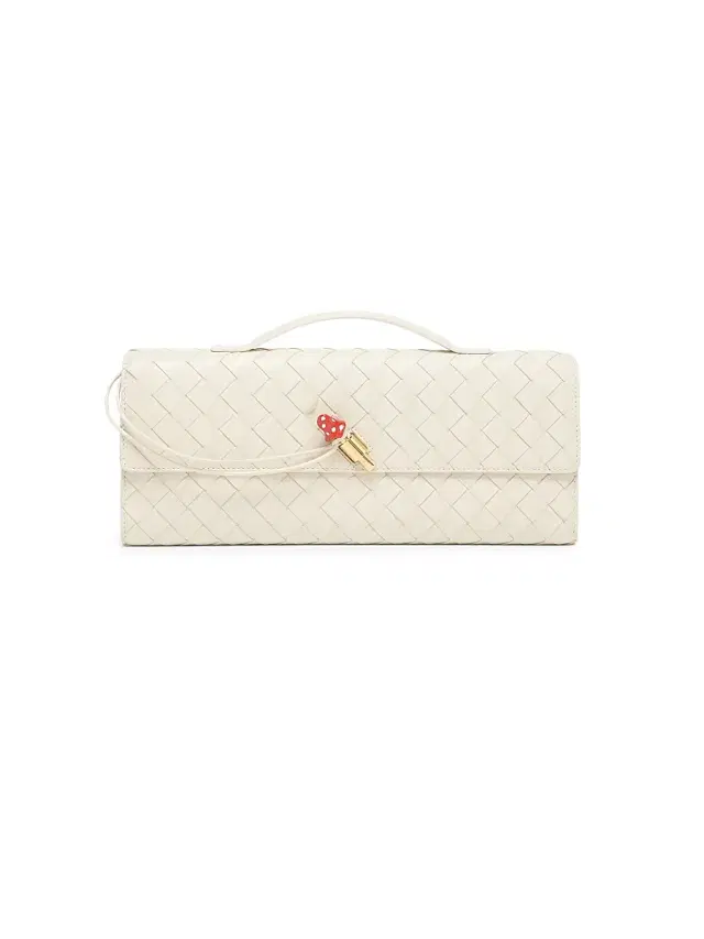 Bottega Veneta Women's Andiamo Mushroom Intrecciato Leather Top-Handle Clutch - Sea Salt Mushroom